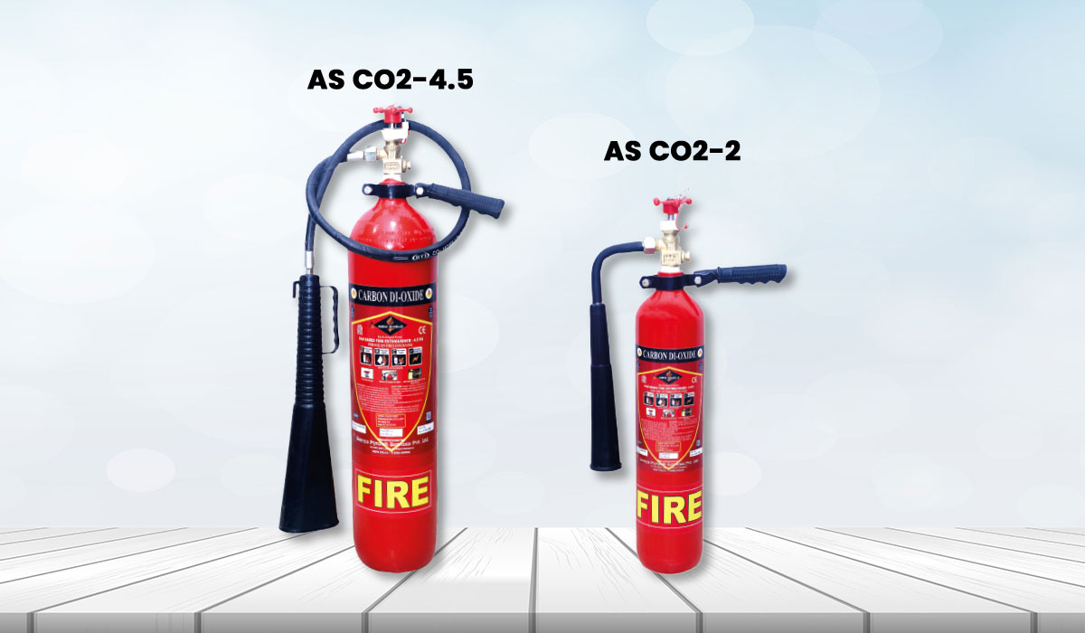 Carbon dioxide portable fire extinguisher, ideal for electrical fires and safe for use on sensitive equipment.